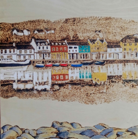 Tarbert - pyrography and acrylic paint