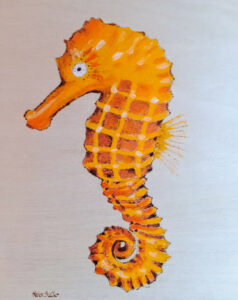 Seahorse - pyrography and acrylic paint on wood