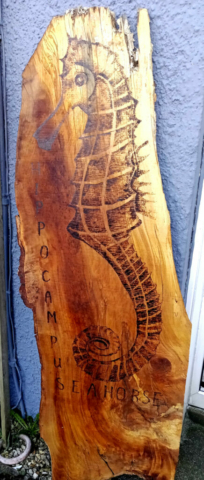 5 foot pyrography Seahorse coated with tung oil