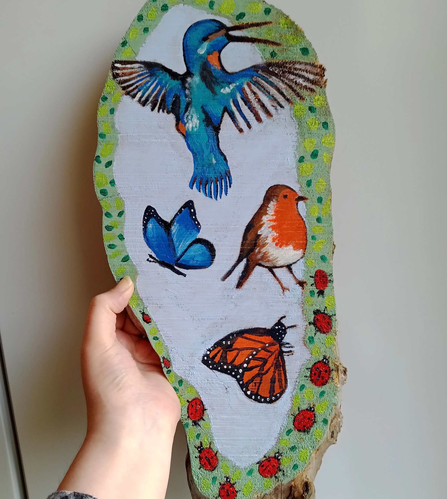 Kingfisher, robin and butterflies