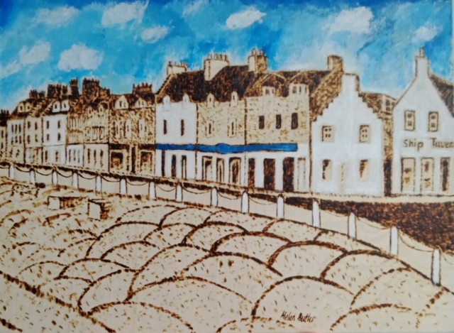Anstruther - pyrography and acrylic