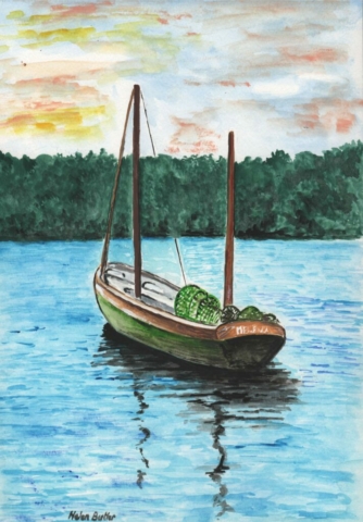 Catch of the Day - wall art - gouache painting of a fishing boat