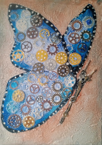 Mixed media steampunk inspired butterfly wall art