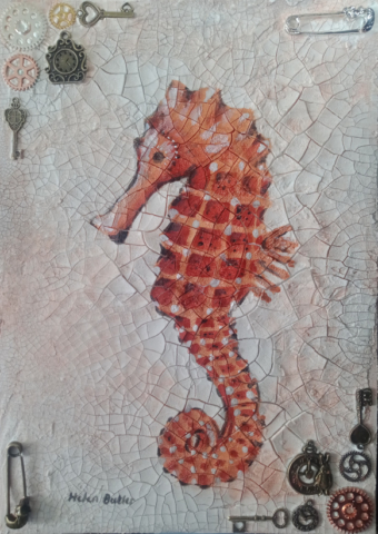 Memories - Steampunk inspired mixed media seahorse wall art